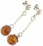 Сережки-ланцюжки з кульками бурштину